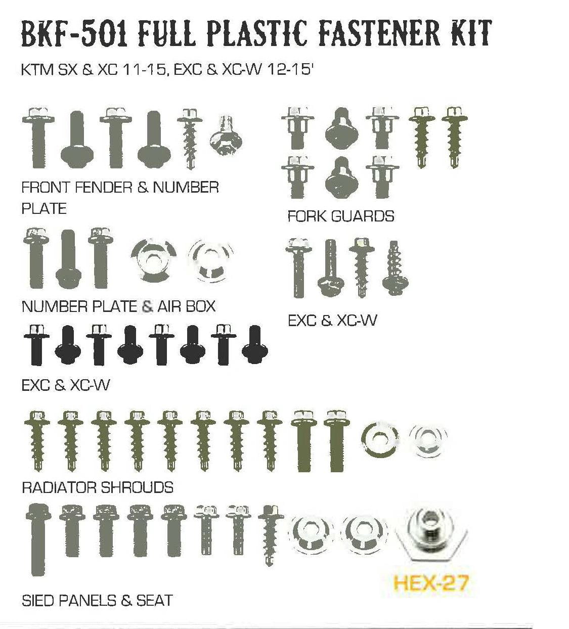 Airtime Komplettes Kunststoff-Set mit Schrauben-Set für KTM SX 125/150/250 11 - 15 & SX-F 250/350/450 11 - 15 & EXC/EXC-F 250/350/450/500 12 - 16 - MxProStoreParts