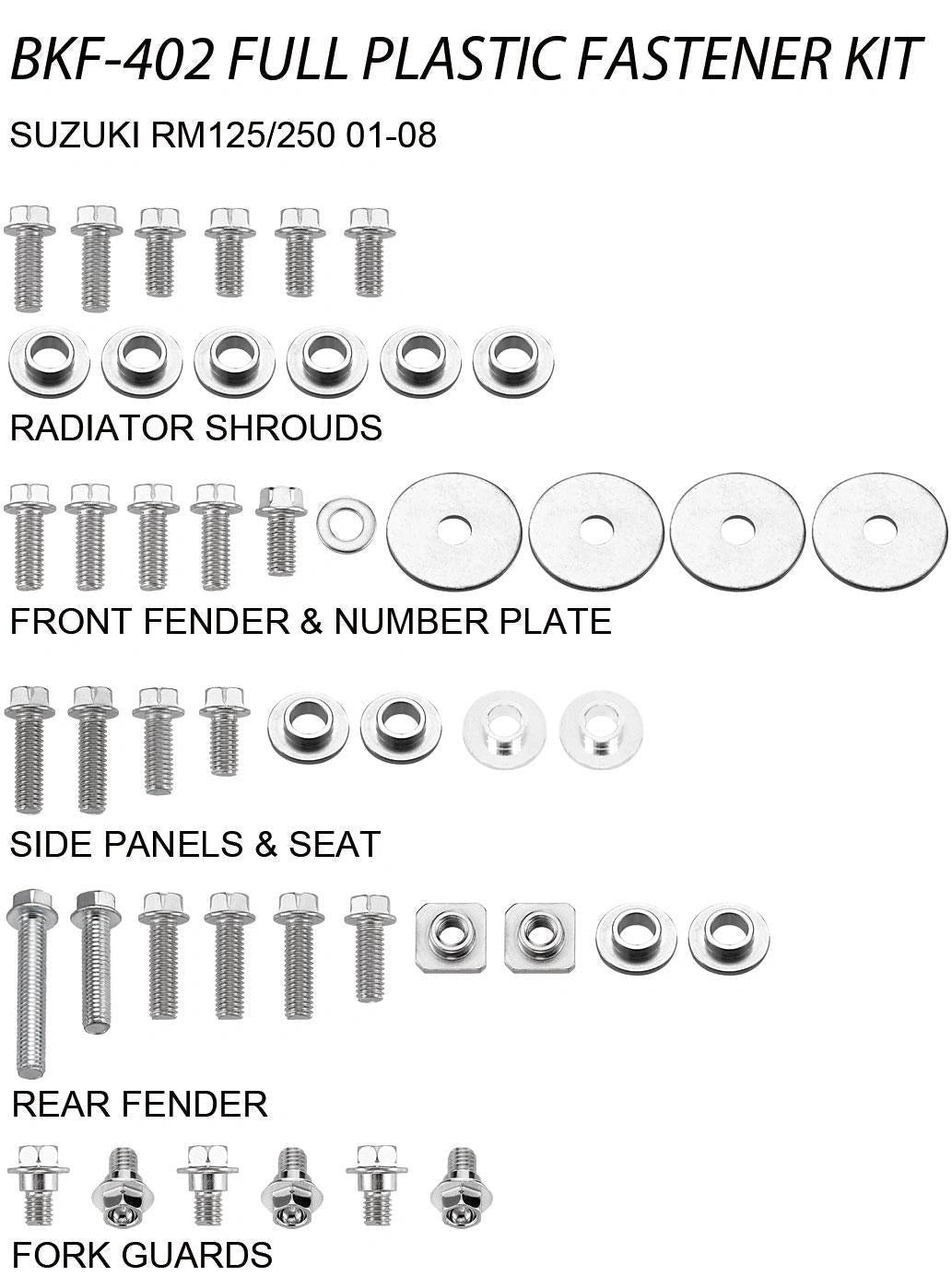 Airtime Vollständiges Kunststoff-Schraubenset für Suzuki RM 125/250 01 – 08 – MxProStoreParts