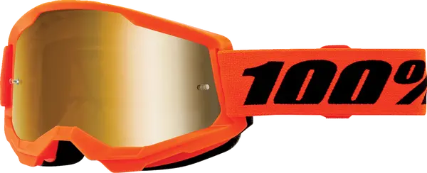 100% Strata 2 jeugdcrossbril zwart/goud/oranje – gouden spiegellens