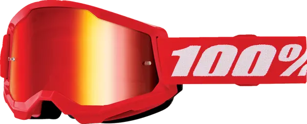100% Strata 2 jeugdcrossbril rood/wit – rode spiegellens