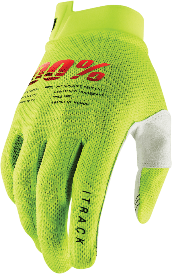 100% handschoenen Itrack Fluor Geel Jeugd Maat M - MxProStoreParts