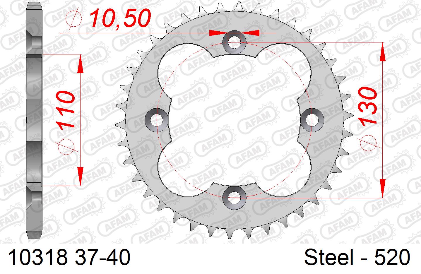 AFAM achtertandwiel staal 43 tands Quad ( voor 520 ketting )