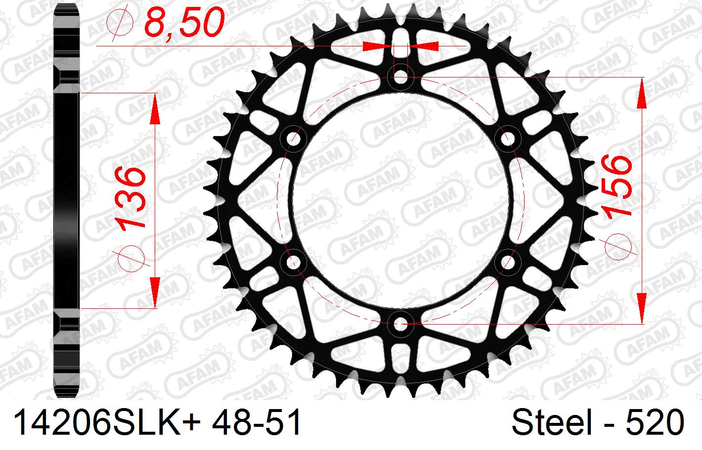 AFAM rear sprocket steel with mud groove Gas Gas, Sherco, Husqvarna