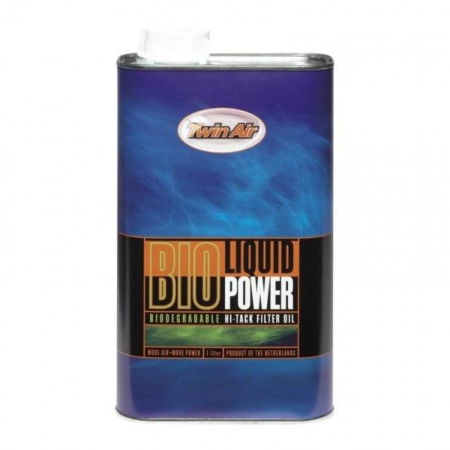 Twin Air Bio Power luchtfilter olie, 1 liter, blauwe metalen blik met witte dop, biodegradeerbare hi-tack filterolie