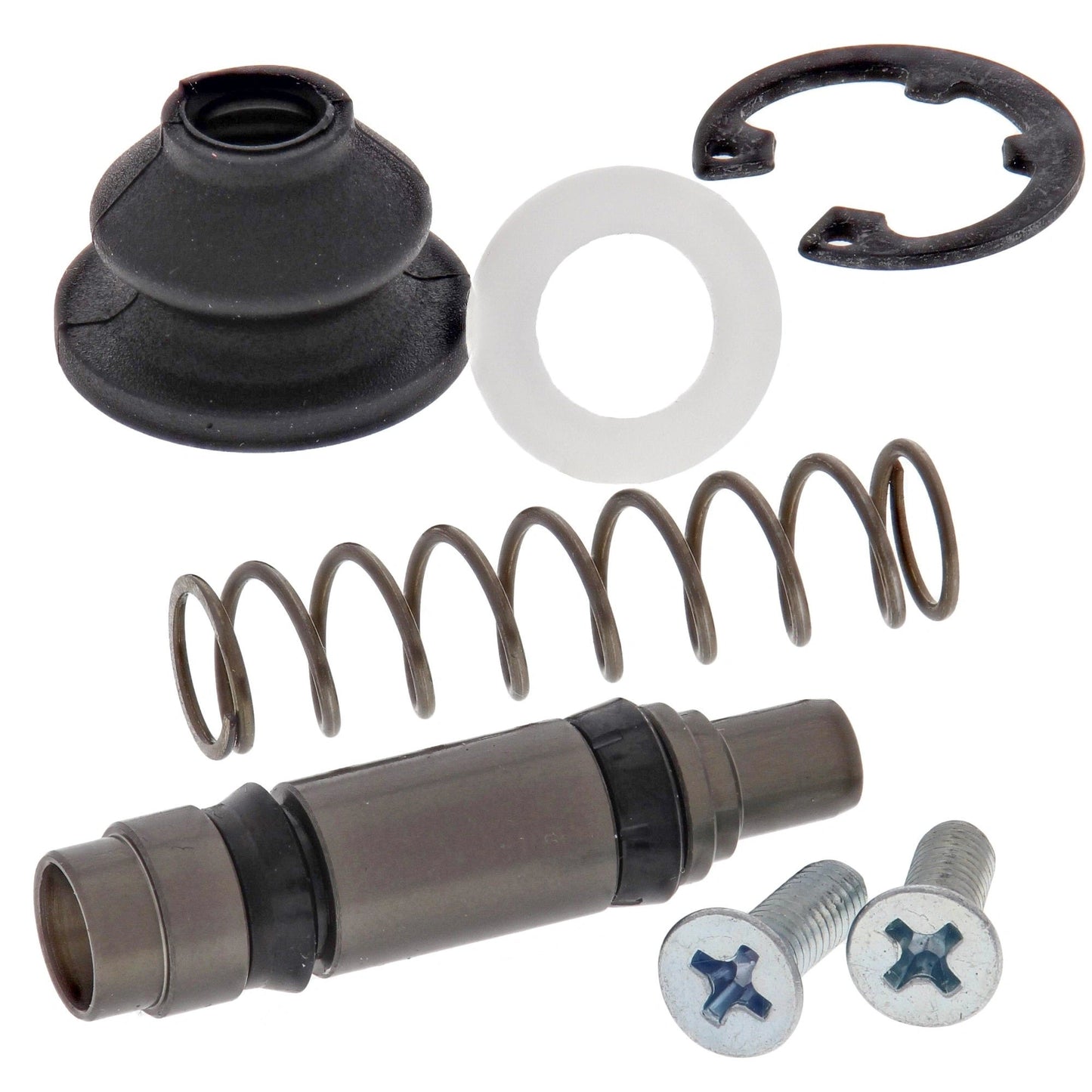 ProX clutch master cylinder rebuild kit for KTM125SX 04-08; 7-piece includes boot, spring, piston, seal, washer, circlip and screws.