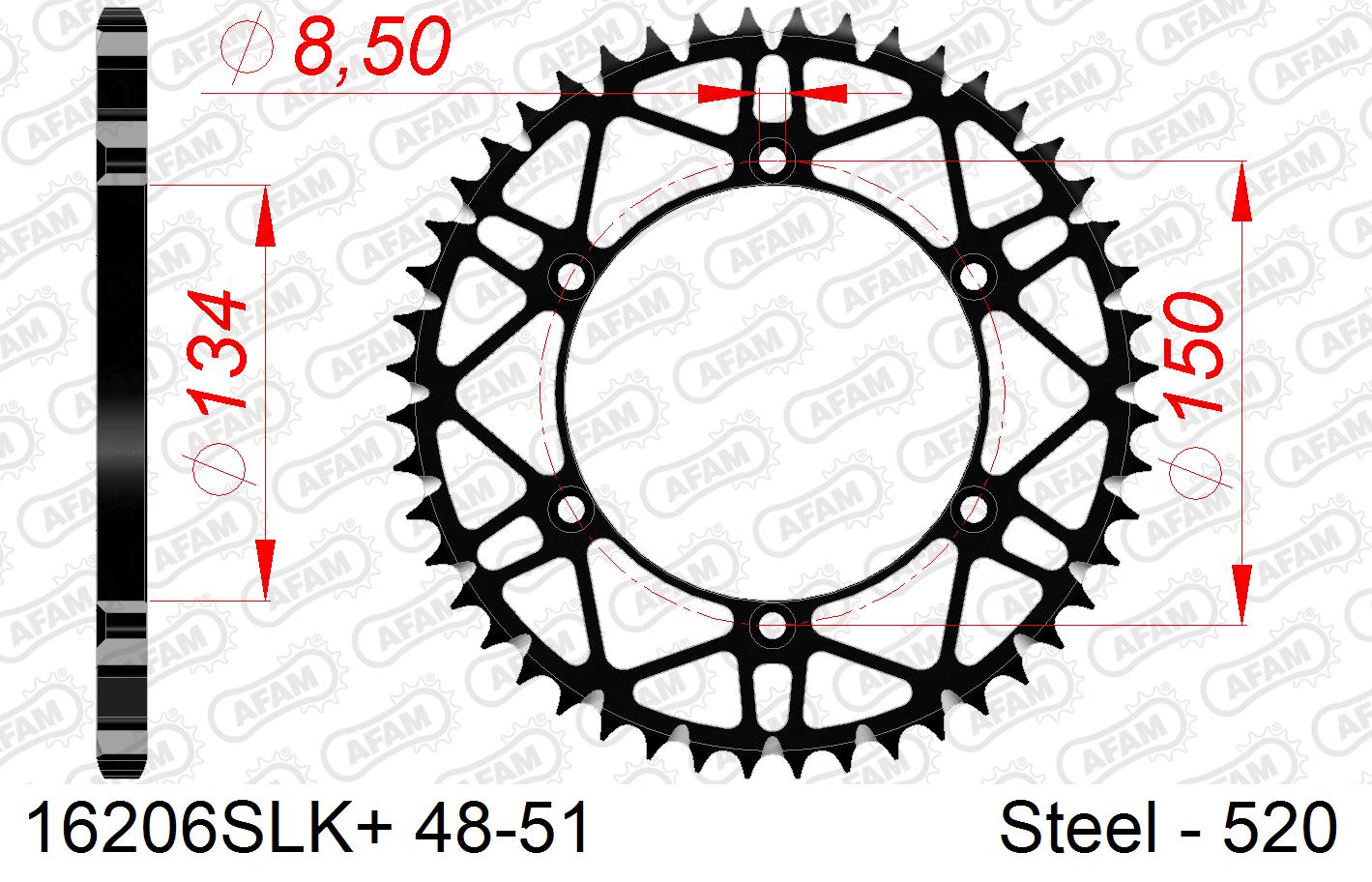 AFAM rear sprocket steel with mud groove Kawasaki KX/KXF 125/250/450