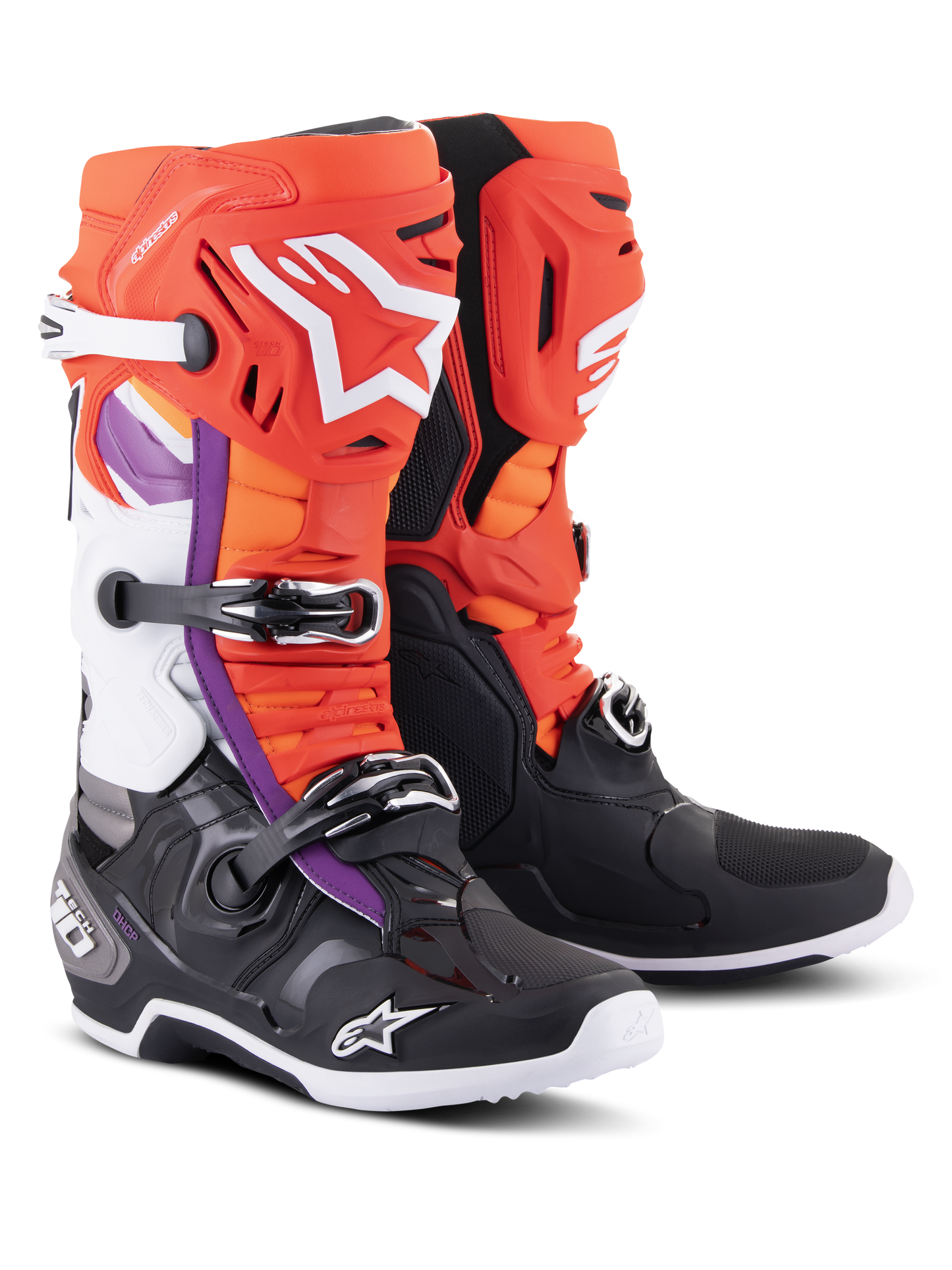 Alpinestars Tech 10 Laarzen Zwart Rood Fluo Oranje Fluo Wit
