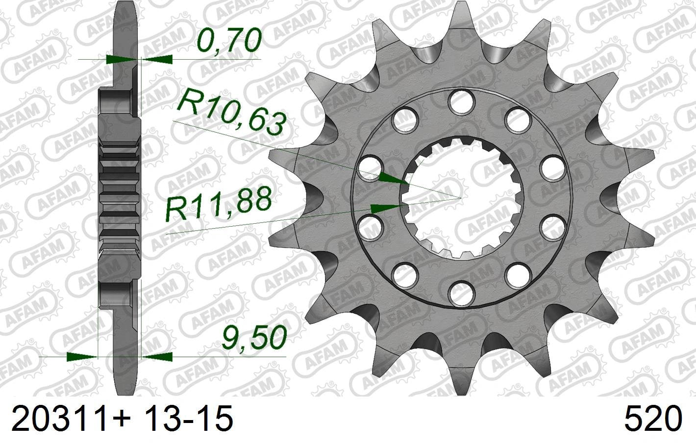 AFAM Vorderritzel mit Modderrillen, 13 Zähne aus Stahl passend für Honda CR 250R 88 - 07 & CR 500R 88 - 01 & CRF 450R 02 - & CRF 450 RX 17 - MxProStoreParts