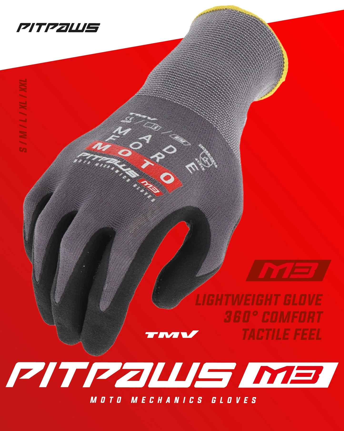 TMV Pitpaws gloves Black "Made for Moto" XL