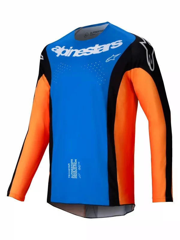 Volwassen cross shirt Alpinestars Techstar Melt, blauw met oranje mouwen en zwarte zijpanelen
