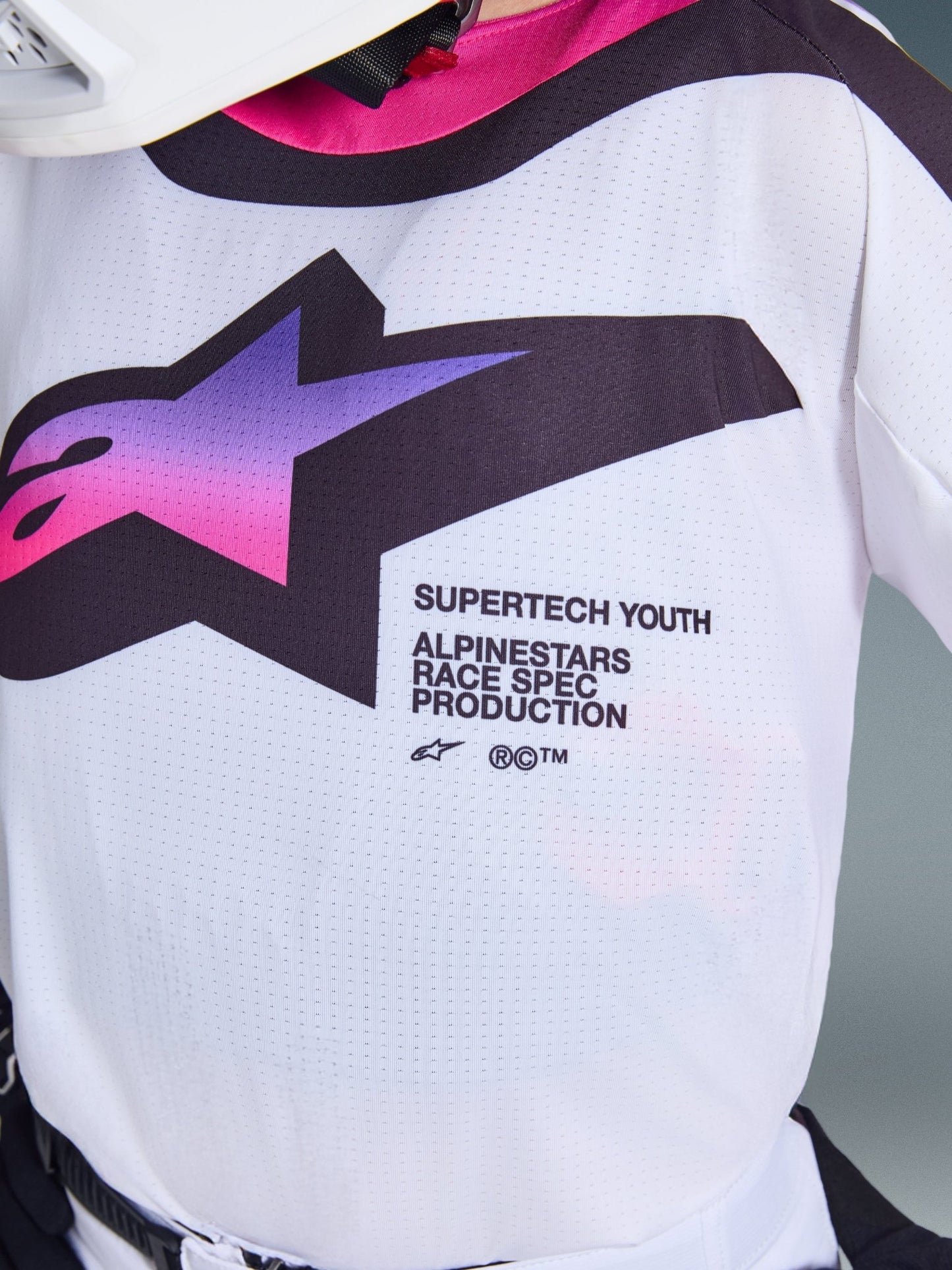 Alpinestars Jugend Supertech Vista Trikot 2026 – Weiß Lila Schwarz - MxProStoreParts