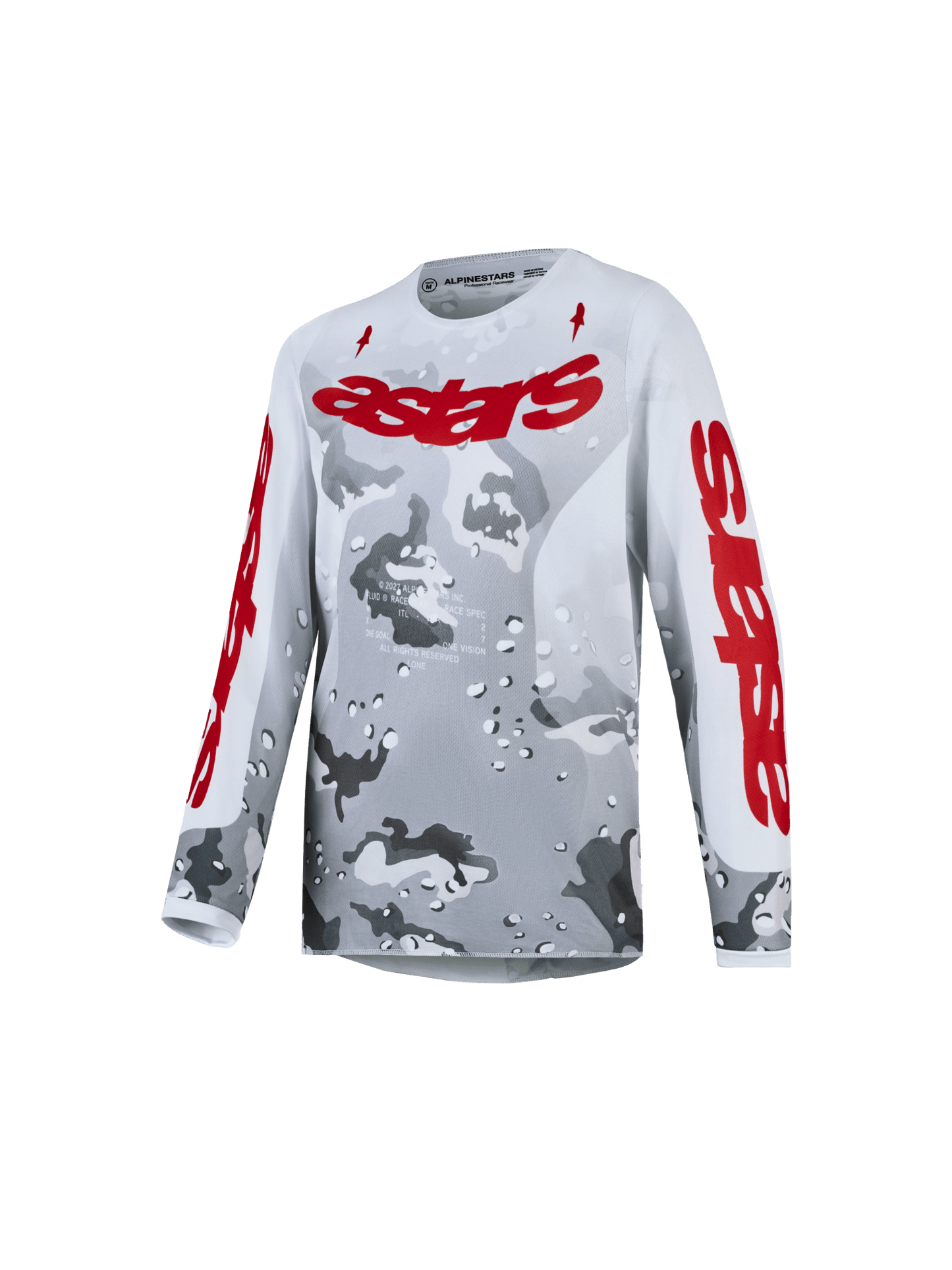 Alpinestars Jeugd Fluid Lone Jersey 2027 Grijs Camo Wit Vuurrood - MxProStoreParts
