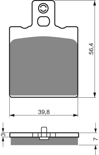 Technische illustratie: GOLDFREN Brake Pads 038 Ceramic Carbon AD Rear Ducati Monster 750 00-01 – 038 AD; uitvoering volgens artikelgegevens