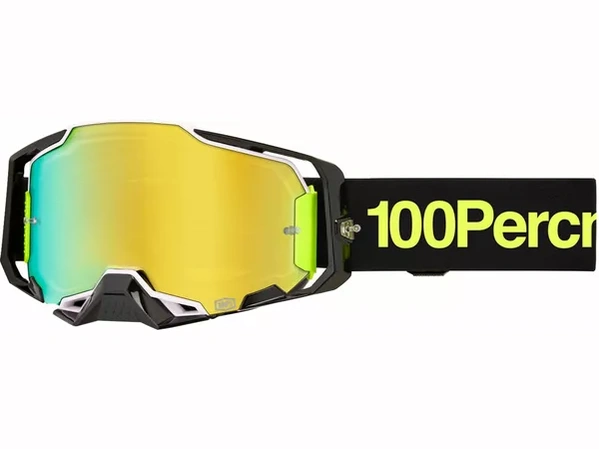 Crossbril Armega Orban by 100% with gold mirror lens; adult ski & snowboard goggles with quick-release system.