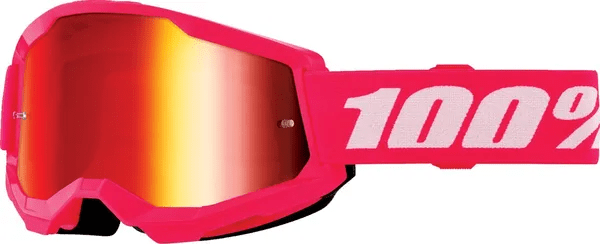 100% Strata 2 Lunettes de ski rose - lentille miroir rouge (collection 2026) (enfants)