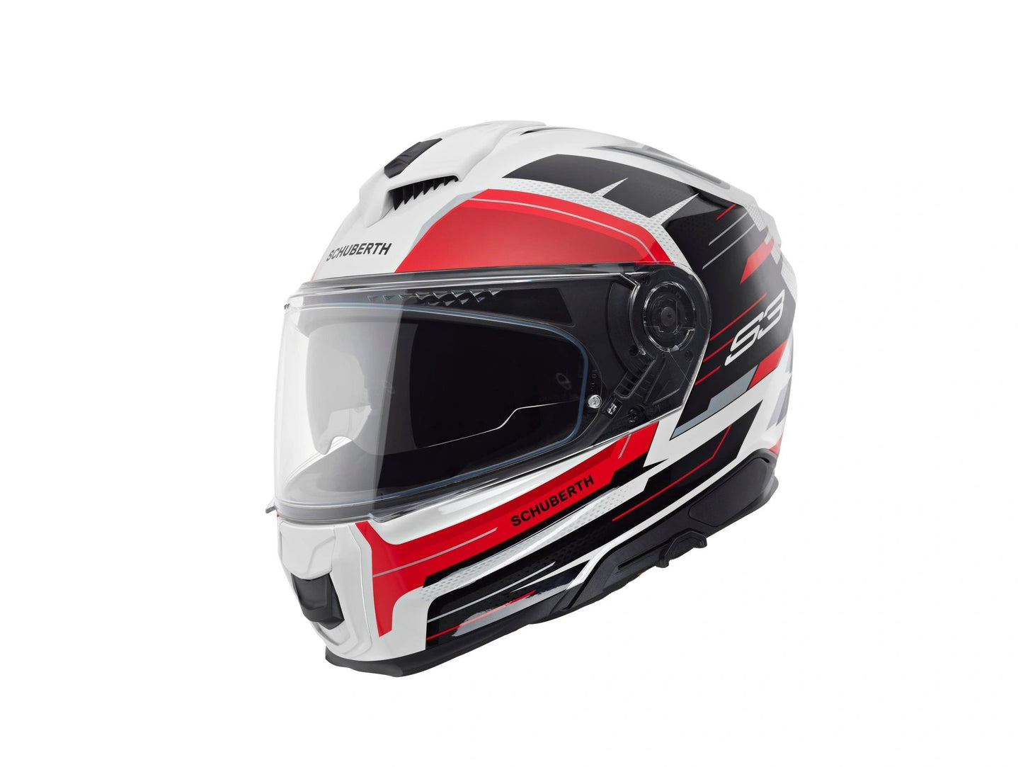 Schuberth S3 Apex white motorcycle helmet with red and black graphics