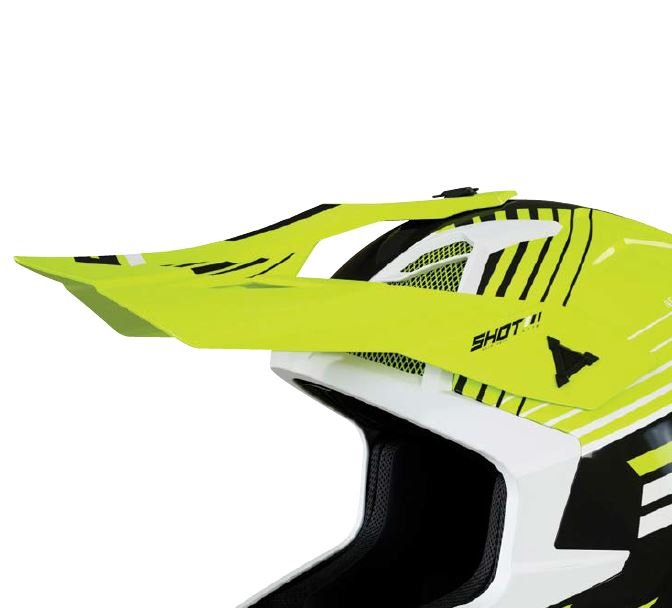 Montagevoorbeeld van de helmklep; helm niet inbegrepen: SHOT Visor Lite Fury Navy Neon Yellow Glossy – A09-21A3-C03