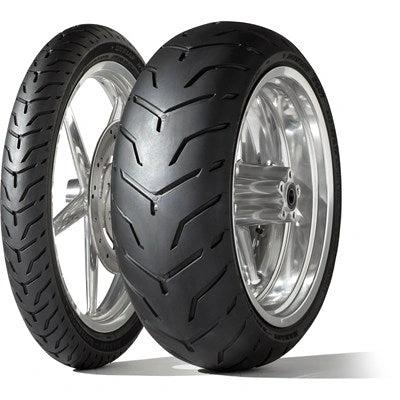 Dunlop D407 motorcycle tires 180/65B16 81H TL Re (H-D) on chrome rims; pair