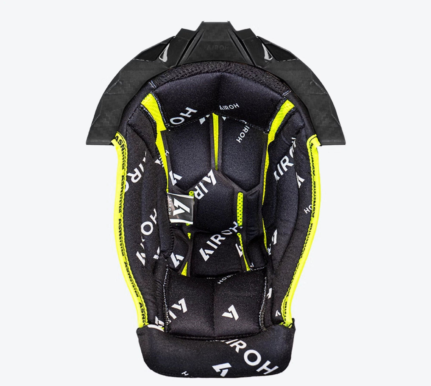Airoh Twist 3 crown helmet padding; black/white interior with neon-yellow seams and AIROH branding for full-face helmet