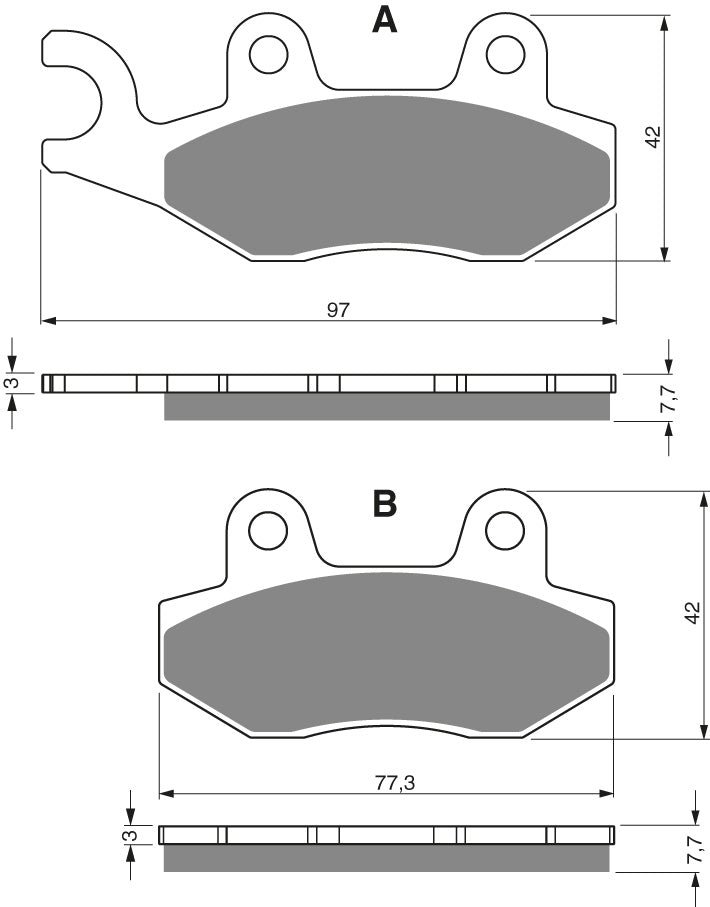 Technische illustratie: GOLDFREN Brake Pads 002 Ceramic Carbon AD – 002 AD; uitvoering volgens artikelgegevens