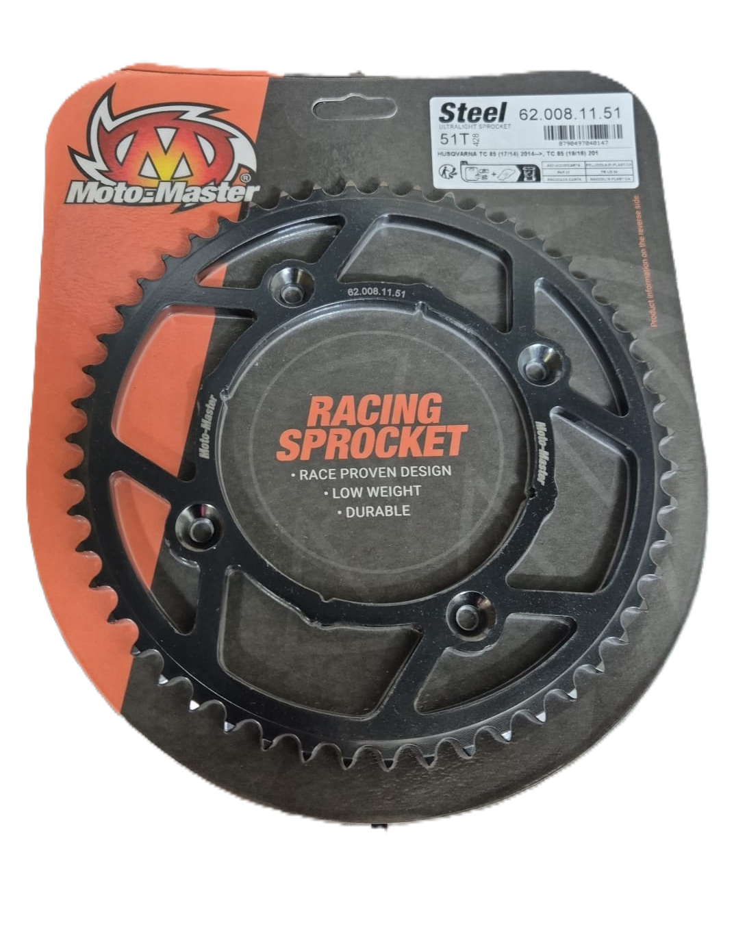 Moto Master achtertandwiel 51 tands staal KTM SX 85 2004- & Husqvarna TC 85 2014- & Gas Gas MC 85 2021-
