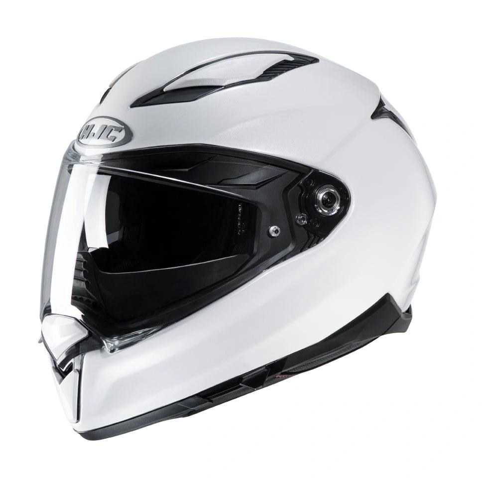 HJC F70 pearl white full-face motorcycle helmet with clear visor