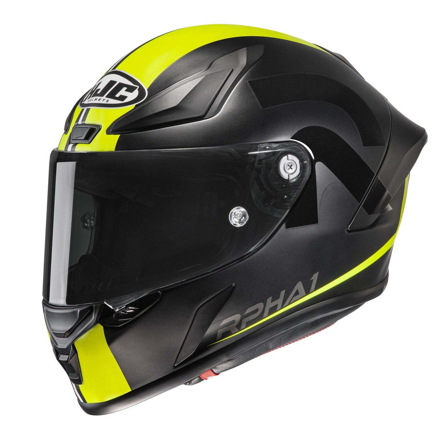 HJC RPHA 1 Senin helmet in black with neon yellow accents and clear visor