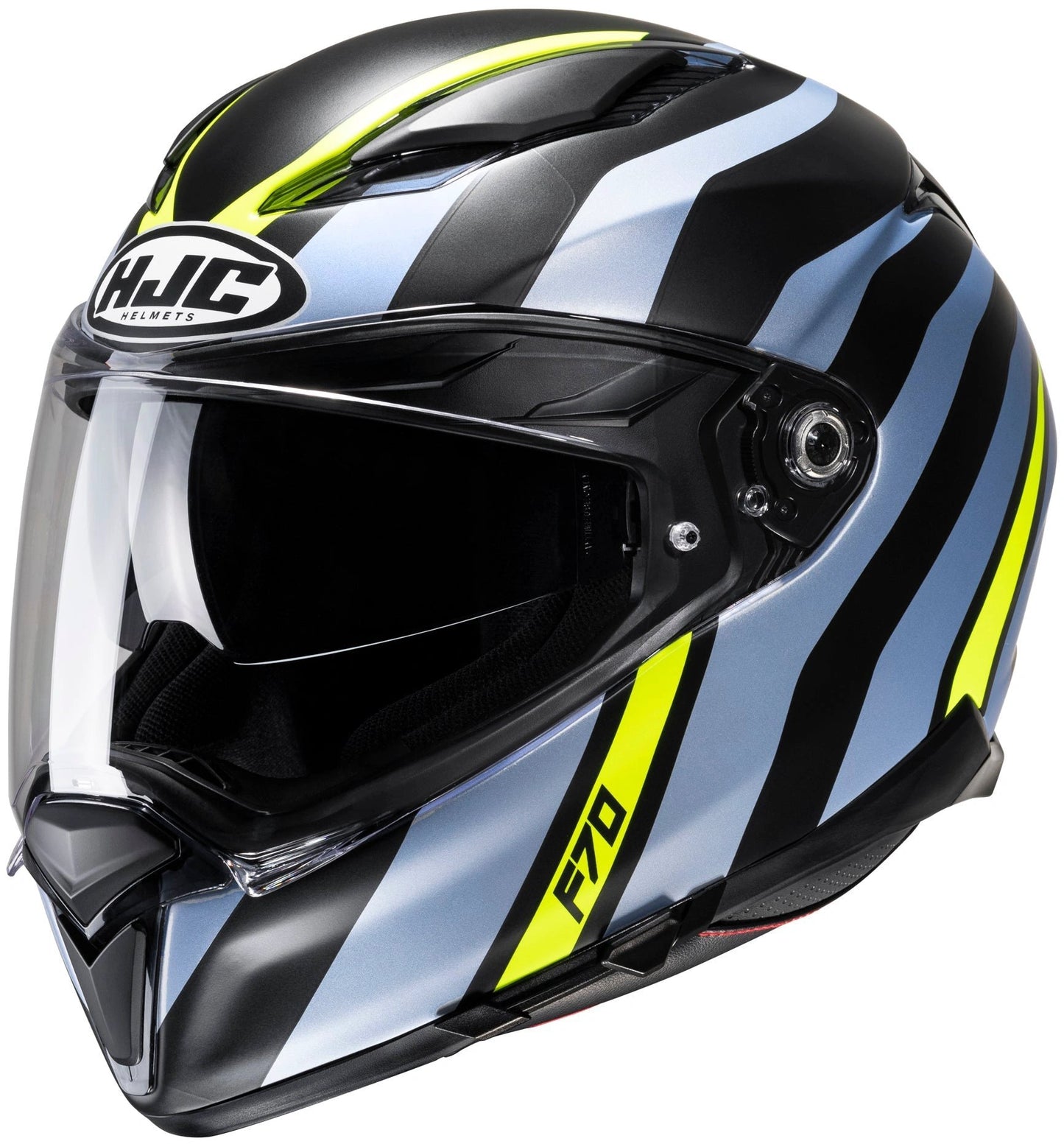 HJC F70 Galla full-face helmet, black with neon yellow and blue-gray stripes