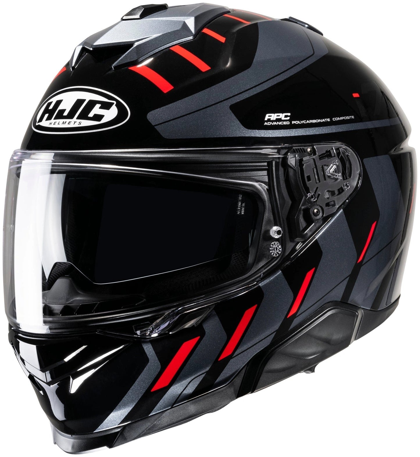 HJC i71 Simo full-face motorcycle helmet in black gray red with clear visor