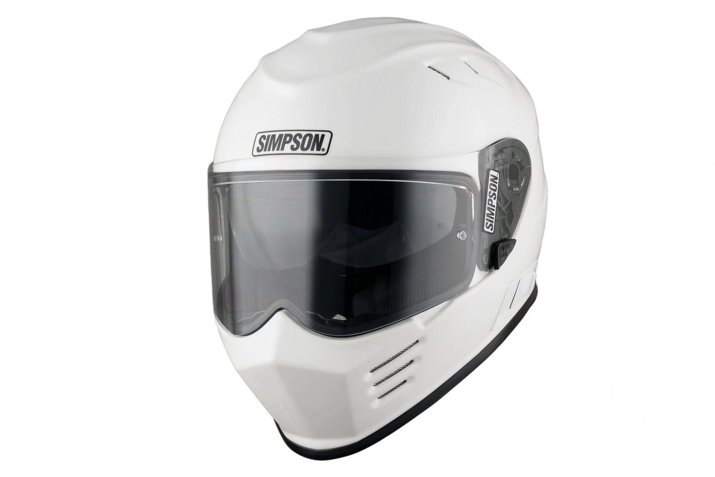 SIMPSON Venom gloss white full-face motorcycle helmet with dark visor and visible logos
