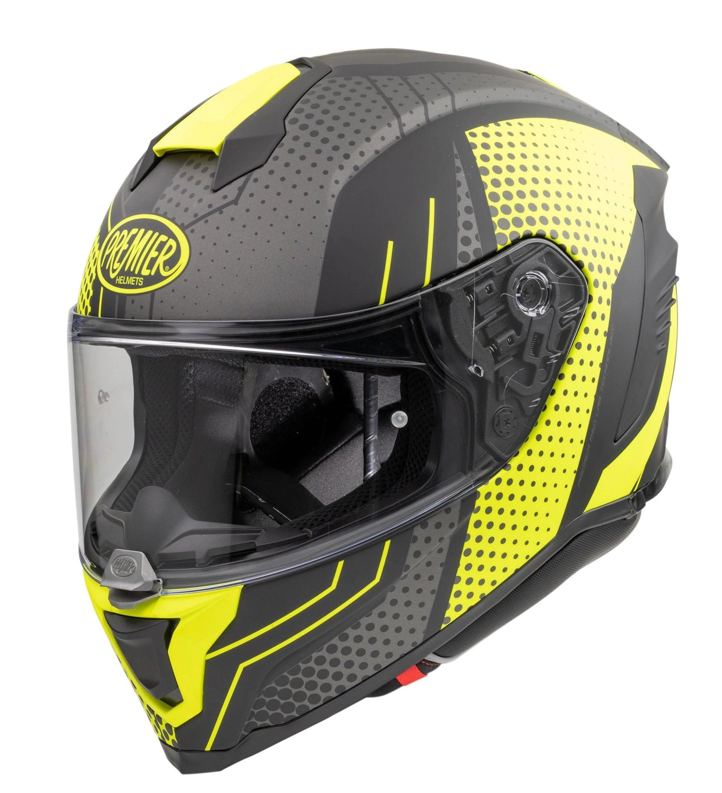 Premier Hyper BP Y9 BM helmet in black with neon yellow dotted pattern graphics