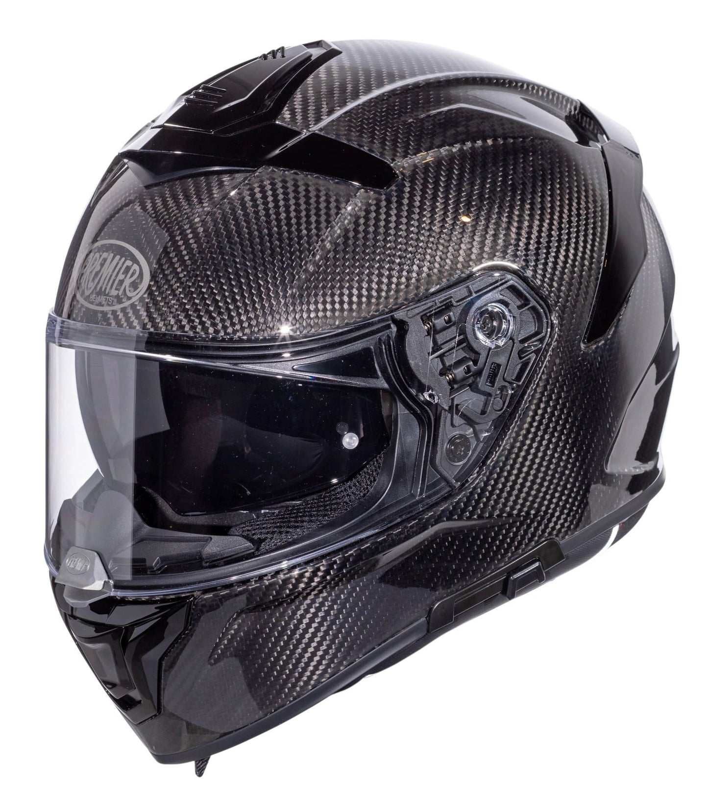 Premier Devil Carbon full-face motorcycle helmet with carbon fiber finish, black with clear visor