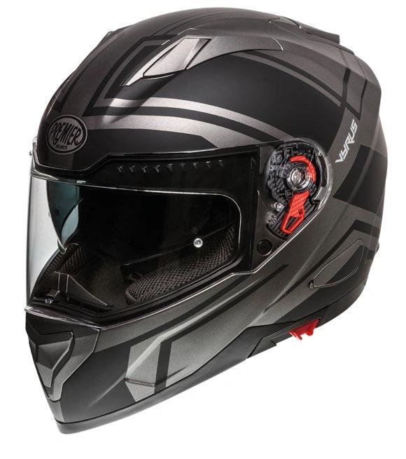 Premier Vyrus ND 17 BM full-face motorcycle helmet in matte black with silver geometric accents