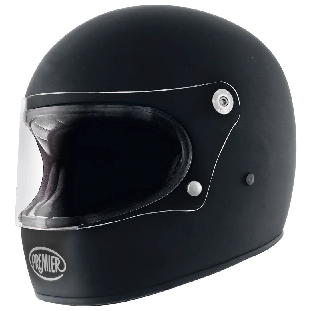 Premier Trophy U 9BM helmet with Premier logo, black matte finish and clear visor