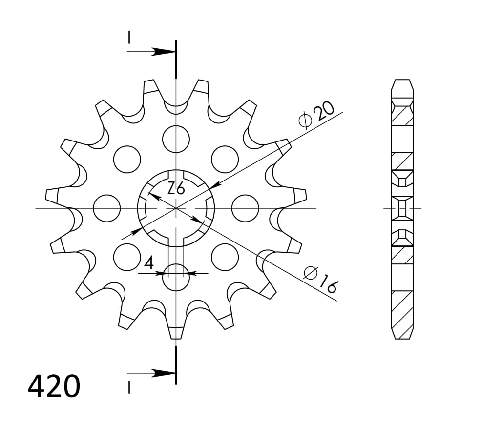 Technische illustratie: Supersprox / JT Front sprocket 546.13 – CST-546:13.1; uitvoering volgens artikelgegevens