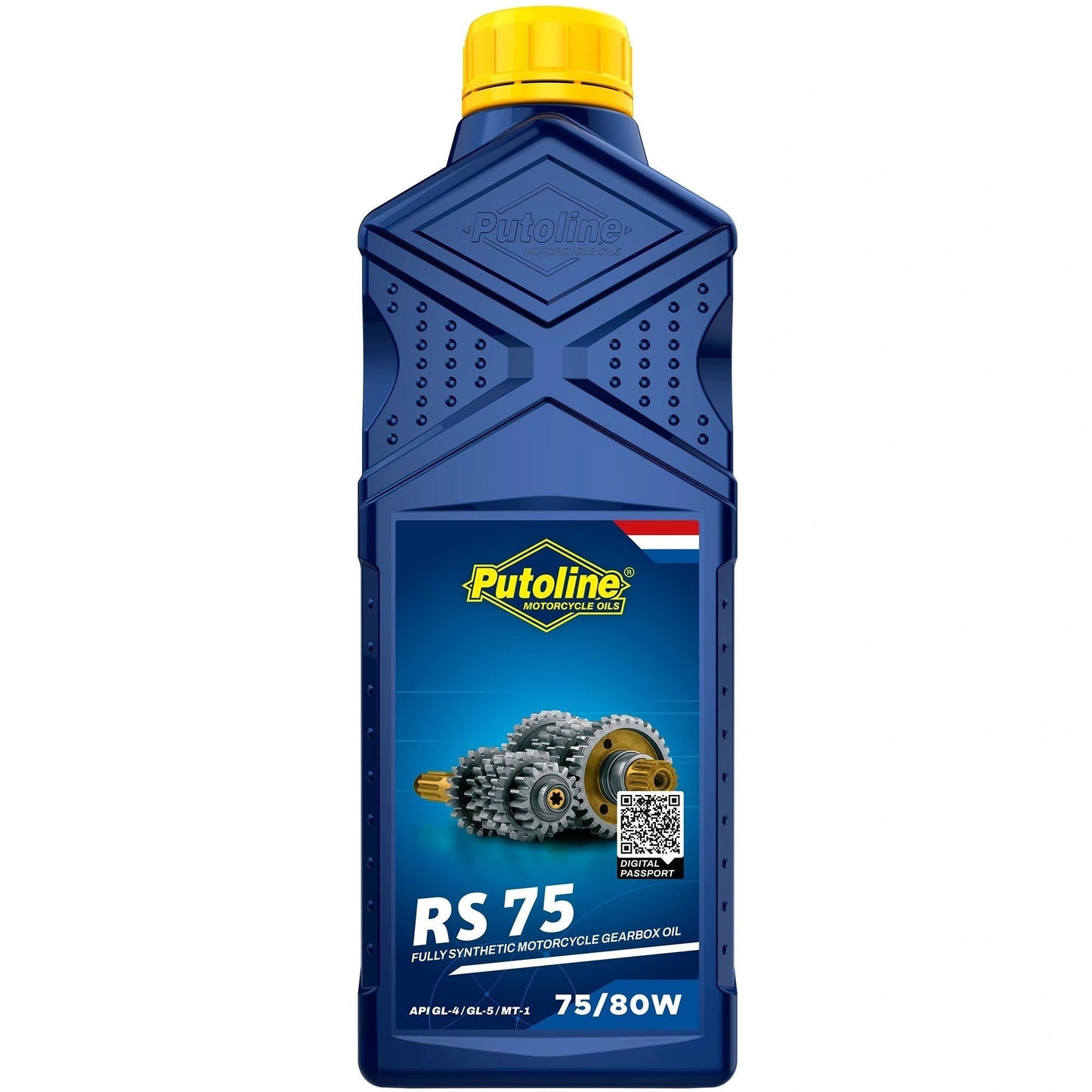 Putoline RS 75 75/80W fully synthetic motorcycle gearbox oil, 1L blue bottle with yellow cap