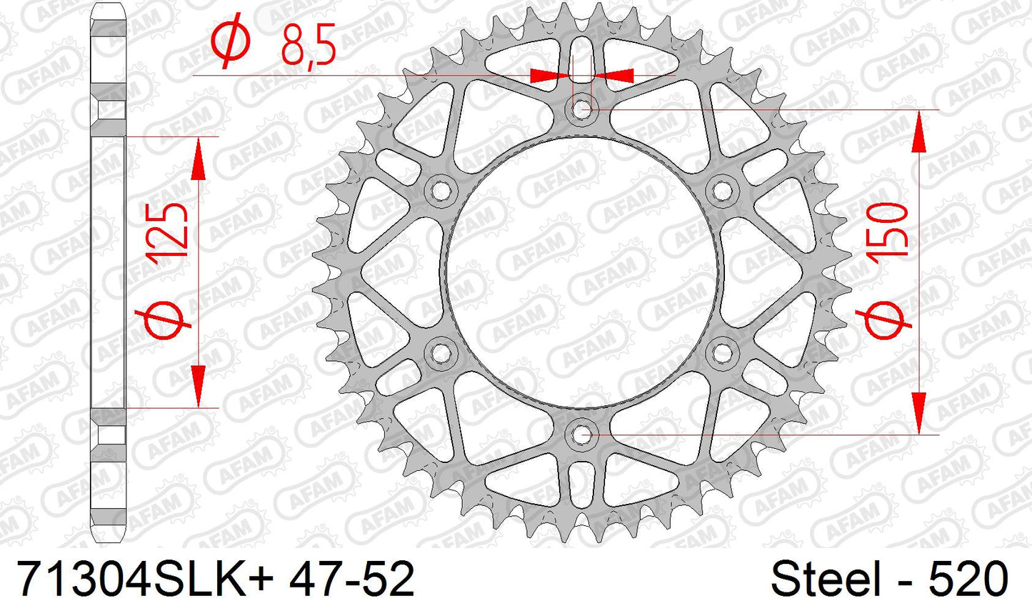 AFAM achtertandwiel staal met moddergroef KTM SX/SX-F/EXC/EXC-F 1990- & Husqvarna TC/FC/FE/TE 125/150/250/350/450/501 2014- - MxProStoreParts