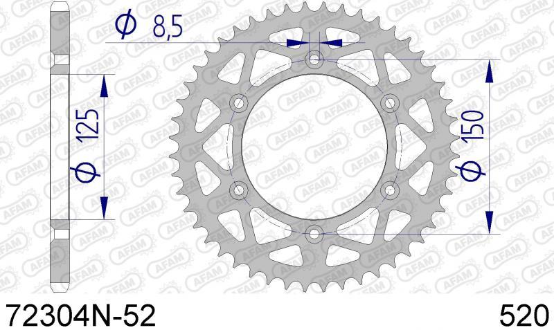 Afam Hintertriebrad 52 Zähne silbernes Aluminium für KTM SX/SX-F/EXC/EXC-F 90 - & Husqvarna TC/FC/FE/TE 125/150/250/350/450/501 14 - MxProStoreParts