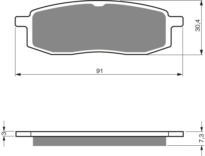 Technische illustratie: GOLDFREN Brake Pads 043 Ceramic Carbon AD – 043 AD; uitvoering volgens artikelgegevens