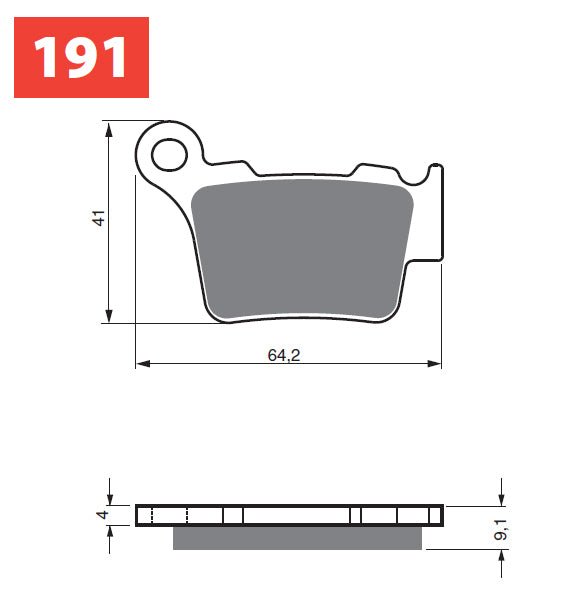 Technische illustratie: GOLDFREN Brake Pads 191 Ceramic Carbon S33 Brembo – 191 S33 OFF/R; uitvoering volgens artikelgegevens