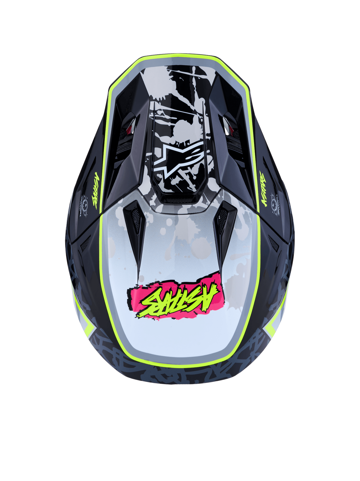Alpinestars S-M7 Blaster Helm ECE 22.06 Zwart Grijs Wit Geel Fluo Glossy - MxProStoreParts