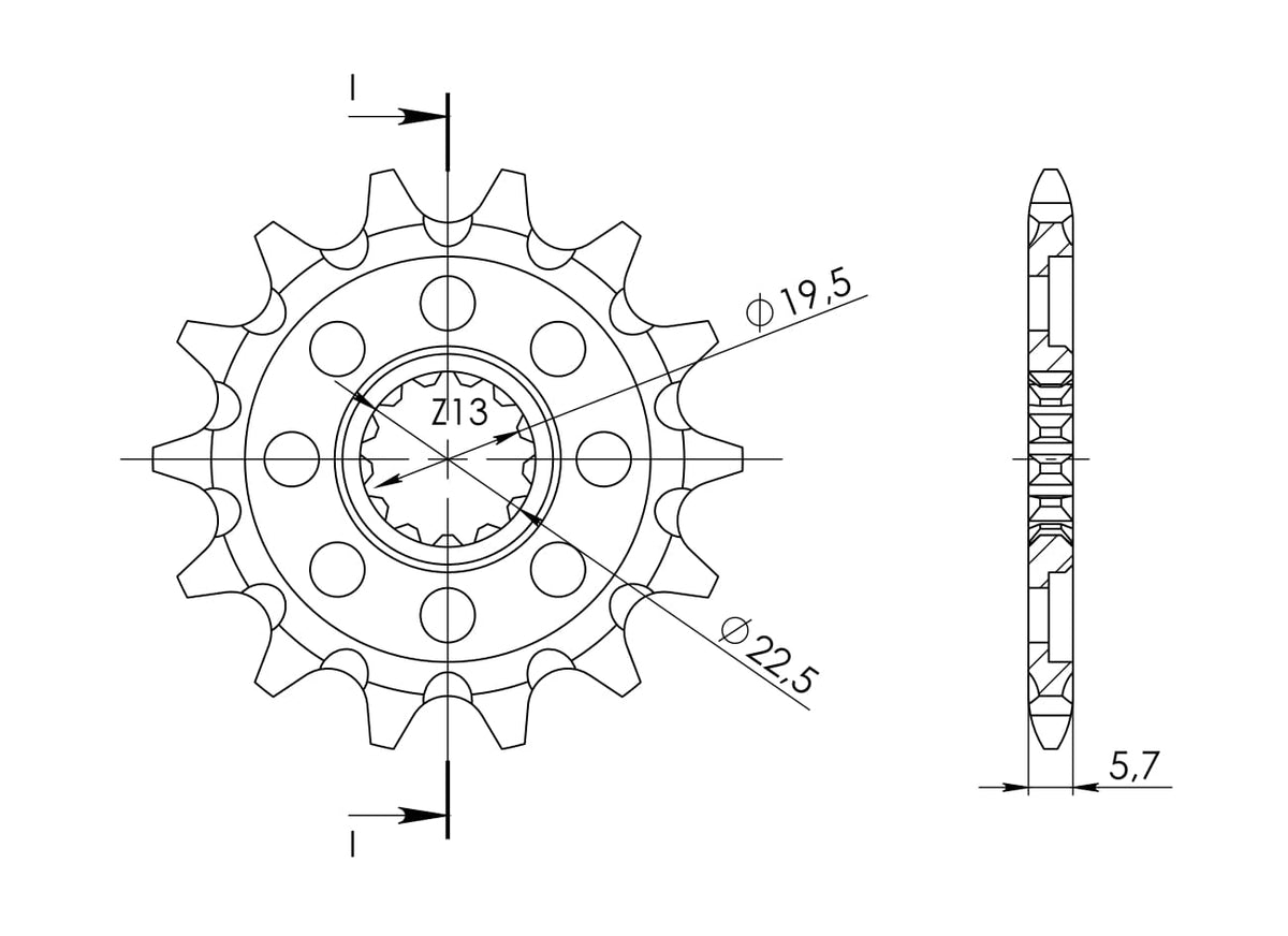 Technische illustratie: Supersprox / JT Front sprocket 825.13 SC – CST-825:13.6; uitvoering volgens artikelgegevens