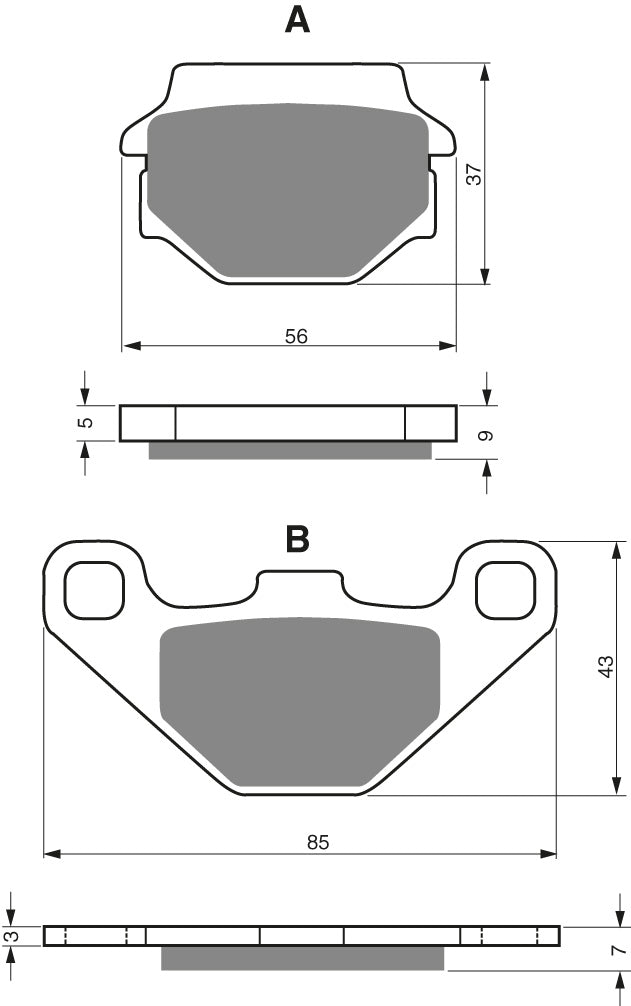 Technische illustratie: GOLDFREN Brake Pads 084 Ceramic Carbon K1 – 084 K1; uitvoering volgens artikelgegevens