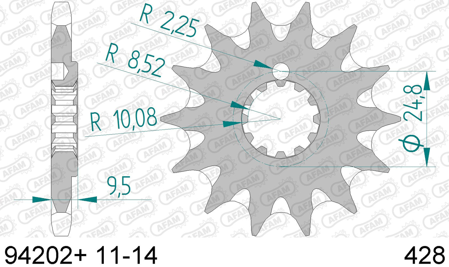AFAM front sprocket with mud groove KTM SX 85 03-17 & SX 105 04-06 & Husqvarna TC 85 14-17 & Beta RR 50 Enduro 99-01