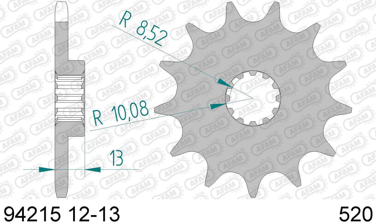 AFAM voortandwiel 13 tands staal TM EN 125 01-18 & EN 144 07-17 & MX 125 03-18 & MX 144 08-18
