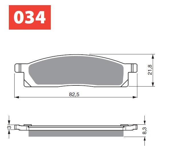 Technische illustratie: GOLDFREN Brake Pads 034 Ceramic Carbon S33 – 034 S33 OFF/F; uitvoering volgens artikelgegevens
