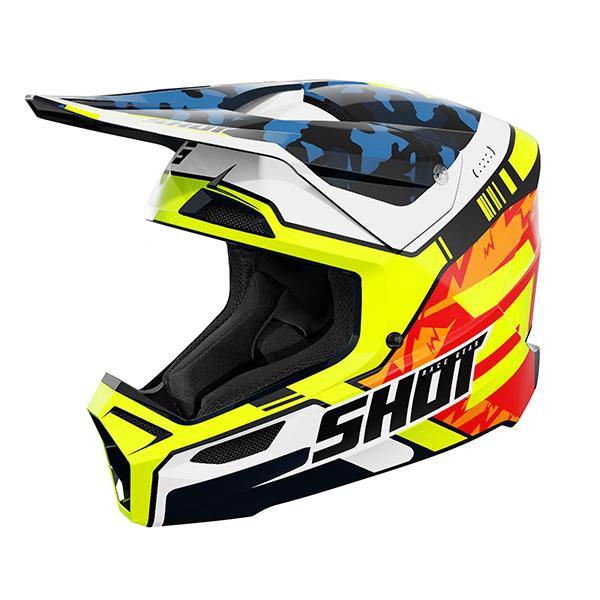 Shot MX Kids' Motocross Helmet Flash Blue Fluorescent Yellow Gloss 202 – MxProStoreParts