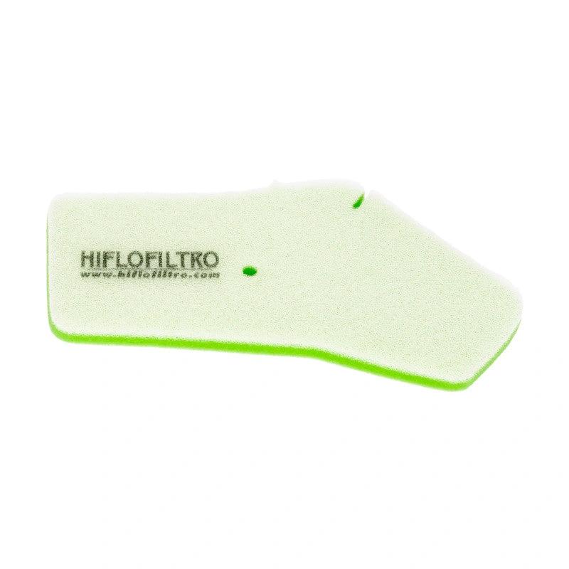 HiFlo air filter HFA1005DS, white foam with neon-green edge and HiFlo logo