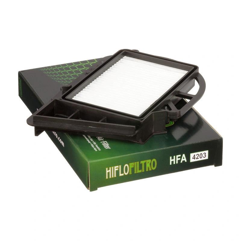HiFlo air filter HFA4203 with white pleated media and black frame