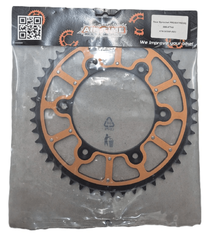 Airtime achtertandwiel 48 tands staal/aluminium met oranje binnenring KTM SX/SX - F/EXC/EXC - F 90 - & Husqvarna TC/FC/FE/TE 125/150/250/350/450/501 14 - MxProStoreParts